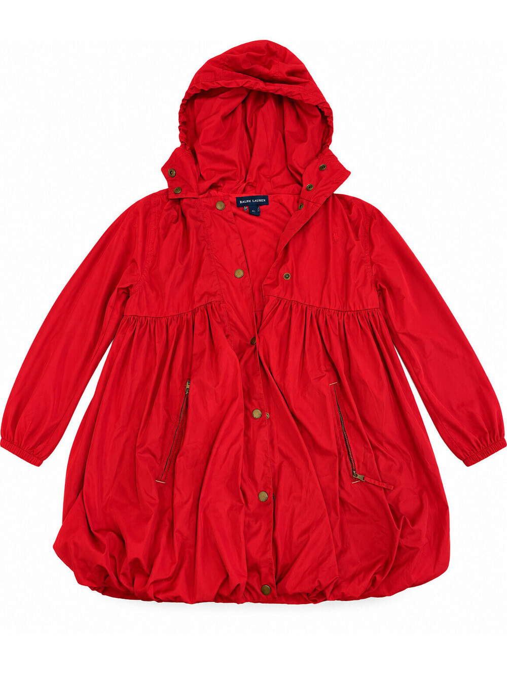 Ralph Lauren Women Red Hooded Coat Bubble Hem Full Zip Snap XL 16